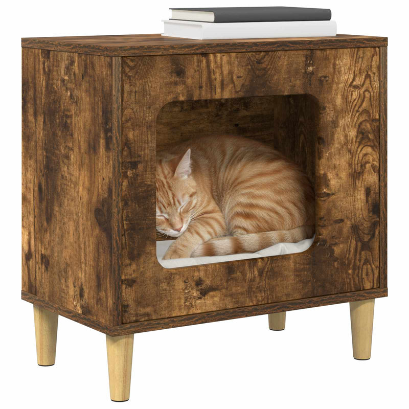 Load image into Gallery viewer, Vidaxl kattenhuis gerookt eiken 51 x 30 x 52 cm bewerkt hout
