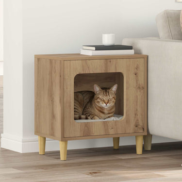 Vidaxl kattenhuis ambachtelijk eiken 51 x 30 x 52 cm bewerkt hout