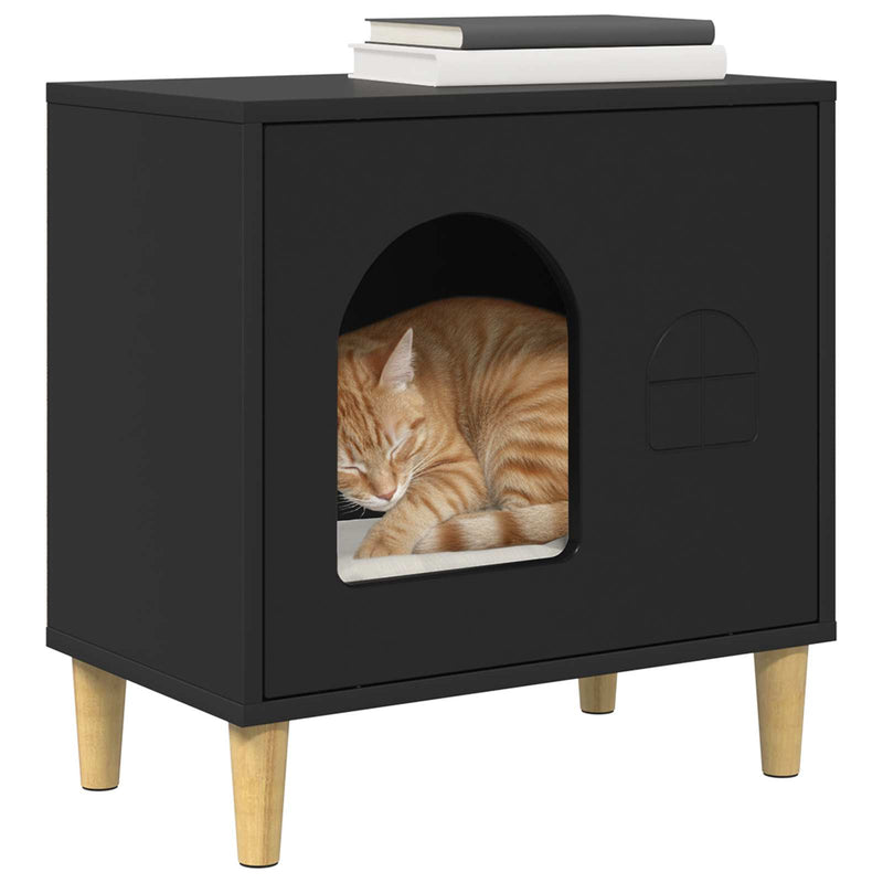 Load image into Gallery viewer, Vidaxl kattenhuis zwart 51 x 30 x 52 cm bewerkt hout
