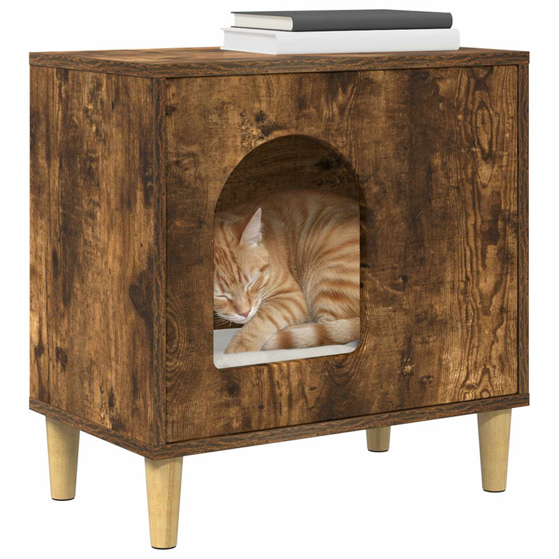 Load image into Gallery viewer, Vidaxl kattenhuis gerookt eiken 51 x 30 x 52 cm bewerkt hout
