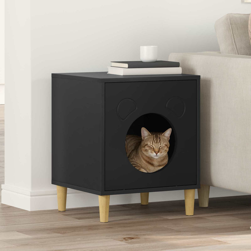Load image into Gallery viewer, Vidaxl kattenhuis zwart 42,5 x 40 x 53 cm bewerkt hout
