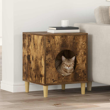Vidaxl kattenhuis gerookt eiken 42,5 x 40 x 53 cm bewerkt hout