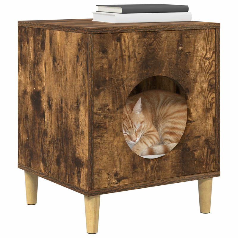 Load image into Gallery viewer, Vidaxl kattenhuis gerookt eiken 42,5 x 40 x 53 cm bewerkt hout
