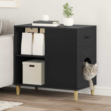 Vidaxl kattenhuis zwart 72 x 42,5 x 70 cm bewerkt hout