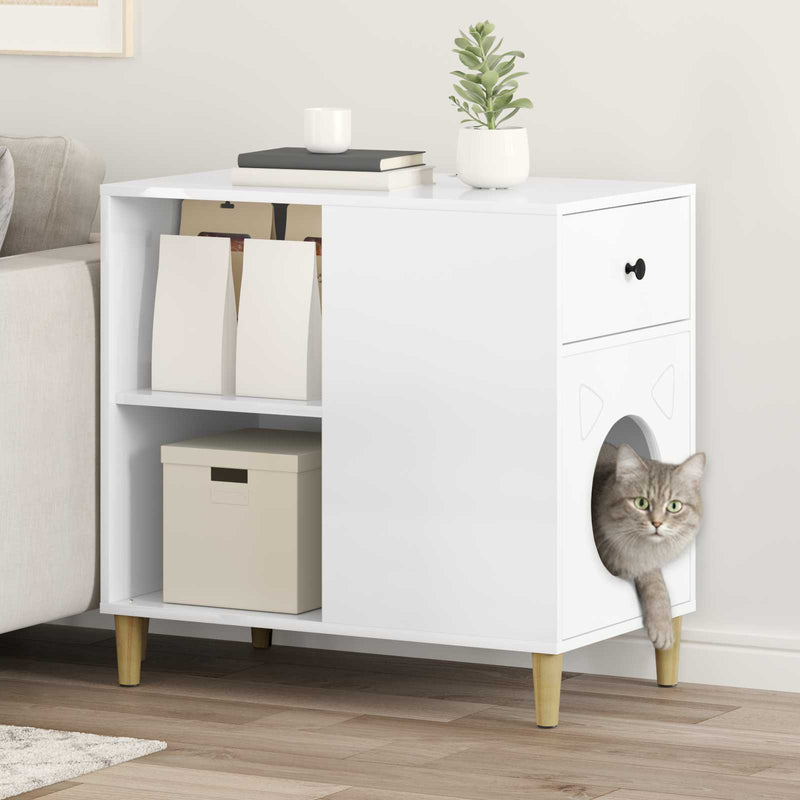 Load image into Gallery viewer, Vidaxl kattenhuis glanzend wit 72 x 42,5 x 70 cm bewerkt hout
