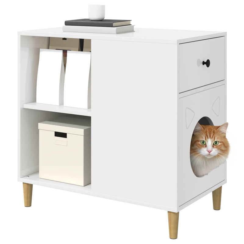 Load image into Gallery viewer, Vidaxl kattenhuis glanzend wit 72 x 42,5 x 70 cm bewerkt hout
