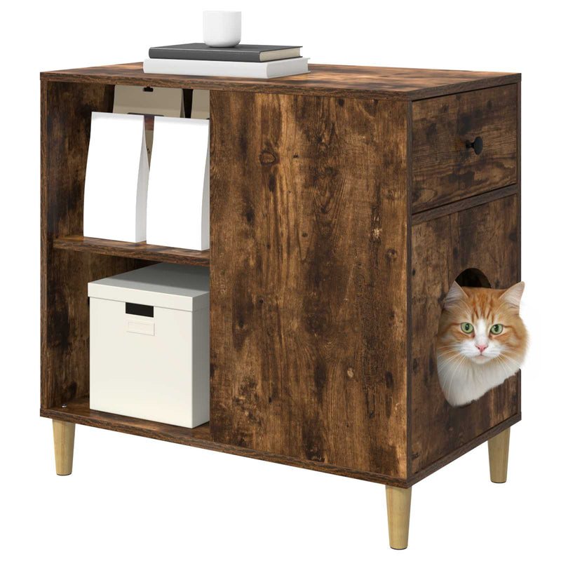 Load image into Gallery viewer, Vidaxl kattenhuis gerookt eiken 72 x 42,5 x 70 cm bewerkt hout
