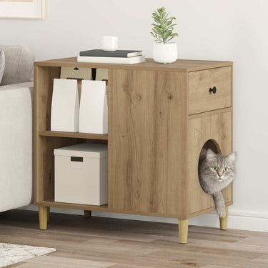 Vidaxl kattenhuis ambachtelijk eiken 72 x 42,5 x 70 cm bewerkt hout