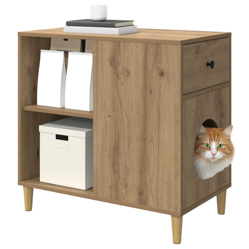 Load image into Gallery viewer, Vidaxl kattenhuis ambachtelijk eiken 72 x 42,5 x 70 cm bewerkt hout
