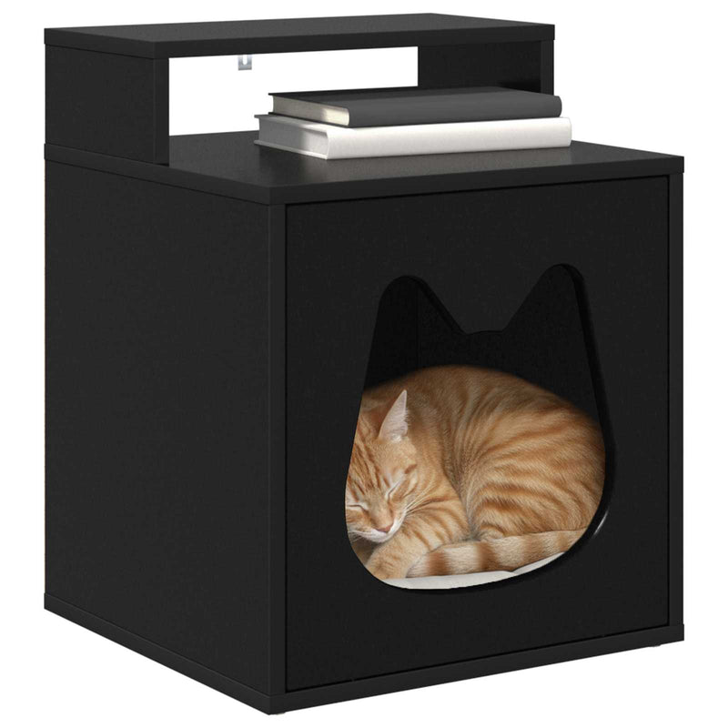 Load image into Gallery viewer, Vidaxl kattenhuis zwart 42,5 x 40 x 53,5 cm bewerkt hout
