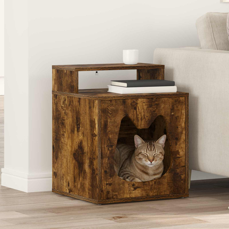 Load image into Gallery viewer, Vidaxl kattenhuis gerookt eiken 42,5 x 40 x 53,5 cm bewerkt hout
