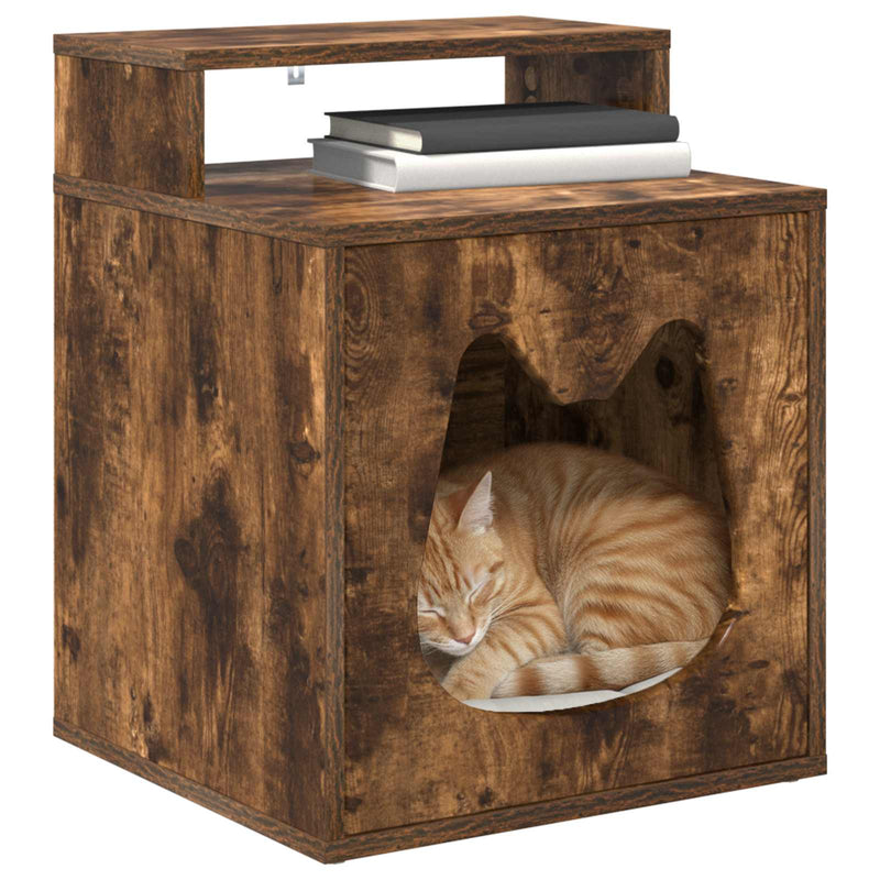 Load image into Gallery viewer, Vidaxl kattenhuis gerookt eiken 42,5 x 40 x 53,5 cm bewerkt hout

