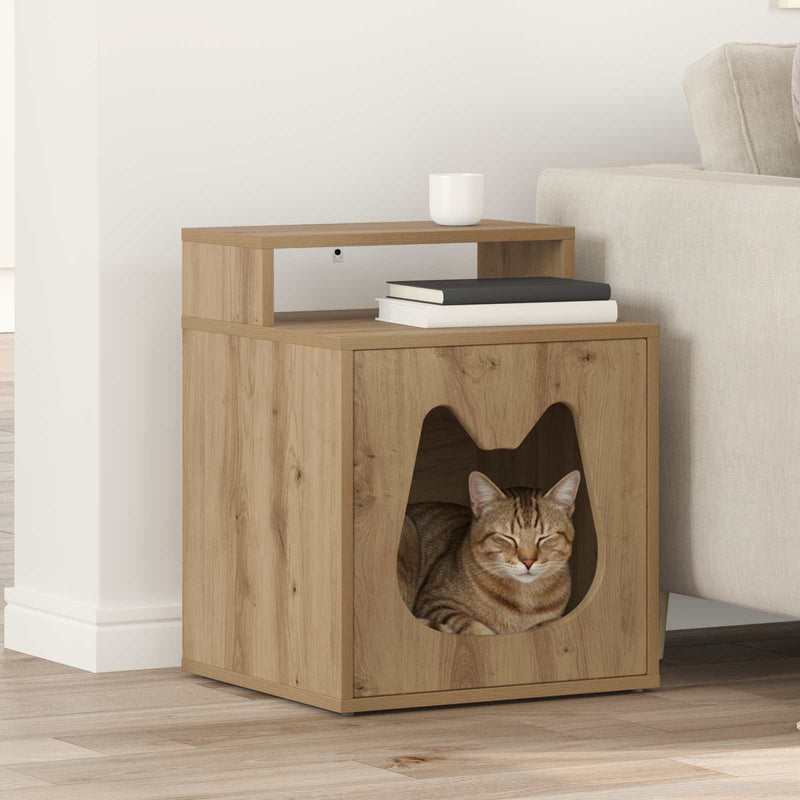 Load image into Gallery viewer, Vidaxl kattenhuis ambachtelijk eiken 42,5 x 40 x 53,5 cm bewerkt hout
