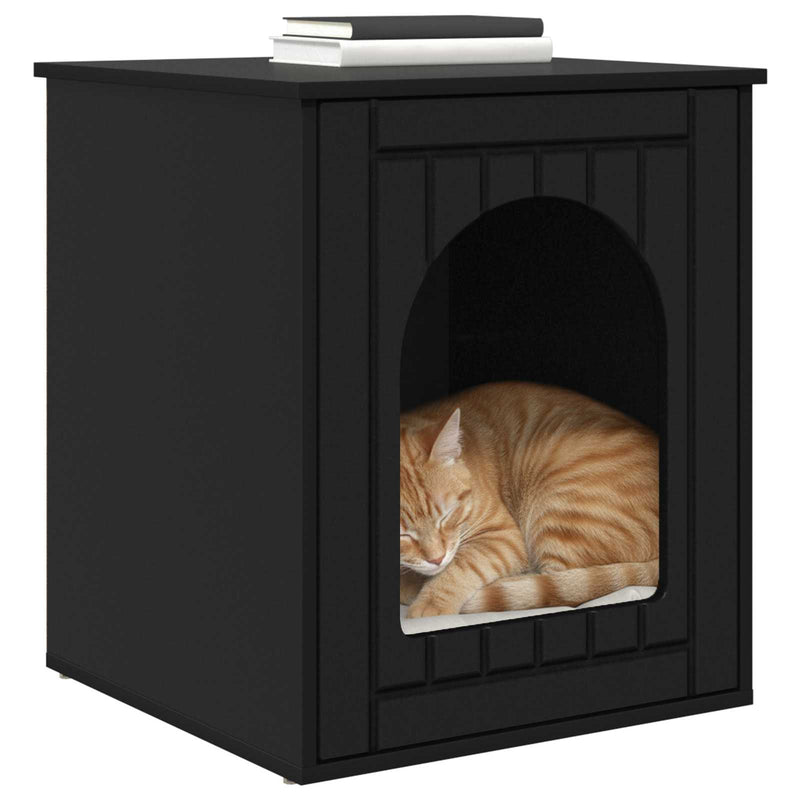 Load image into Gallery viewer, Vidaxl kattenhuis zwart 53 x 52 x 62 cm bewerkt hout
