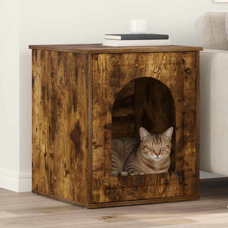Load image into Gallery viewer, Vidaxl kattenhuis gerookt eiken 53 x 52 x 62 cm bewerkt hout
