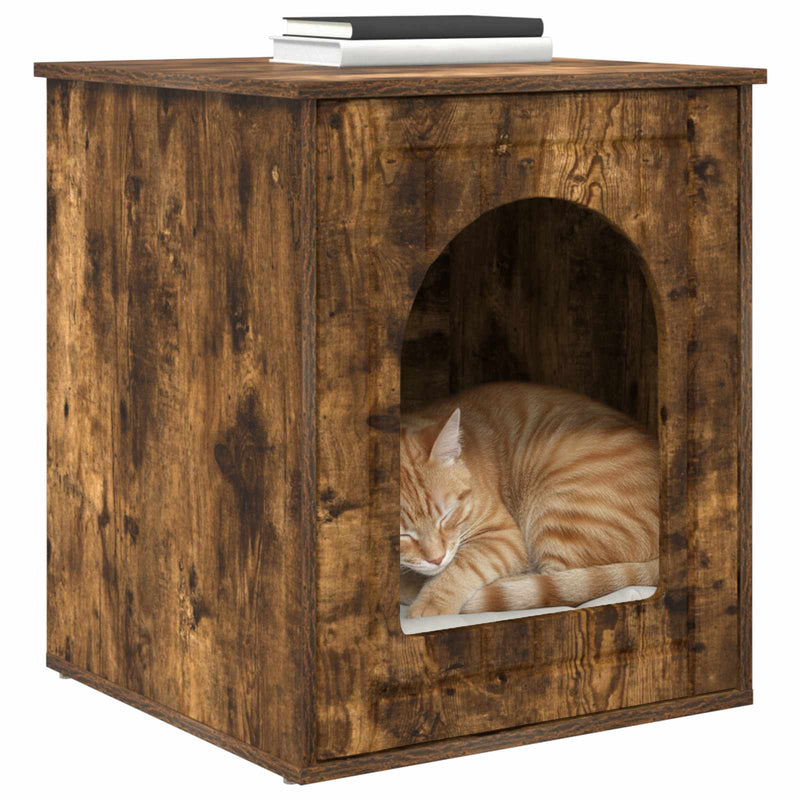 Load image into Gallery viewer, Vidaxl kattenhuis gerookt eiken 53 x 52 x 62 cm bewerkt hout
