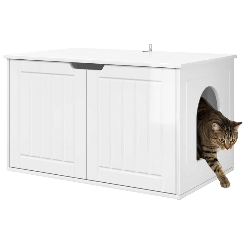 Load image into Gallery viewer, Vidaxl kattenhuis glanzend wit 85 x 55 x 50,5 cm bewerkt hout
