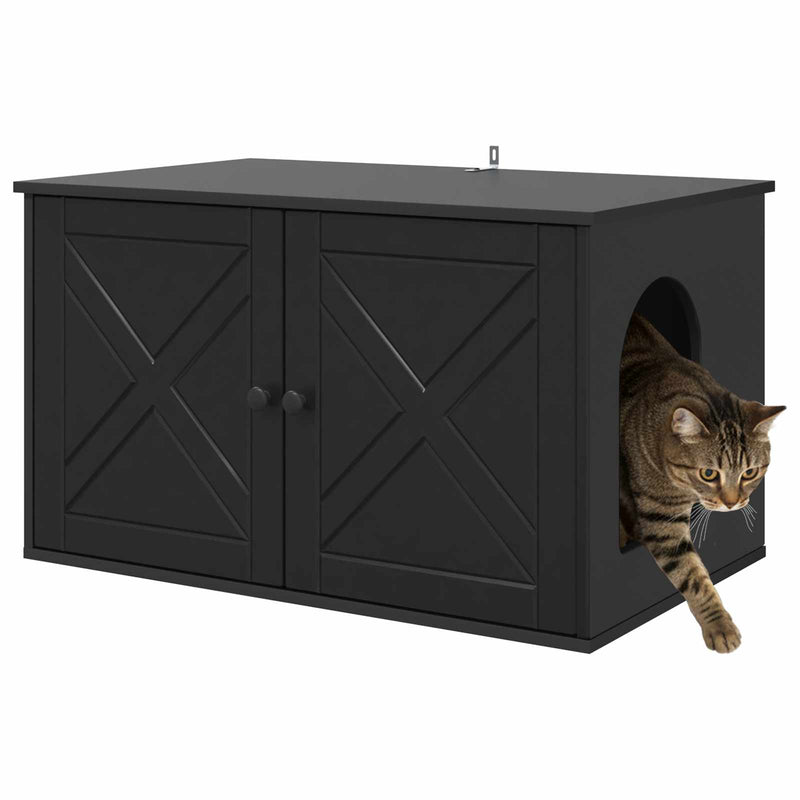 Load image into Gallery viewer, Vidaxl kattenhuis zwart 85 x 55 x 50,5 cm bewerkt hout
