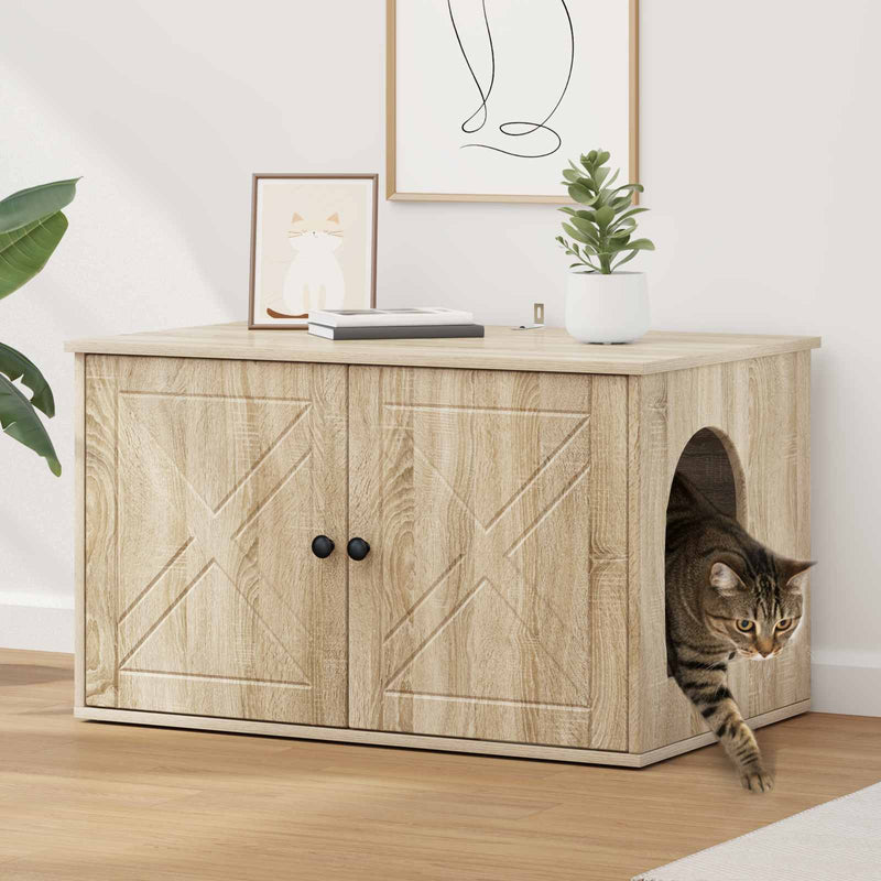 Load image into Gallery viewer, Vidaxl kattenhuis sonoma 85 x 55 x 50,5 cm bewerkt hout
