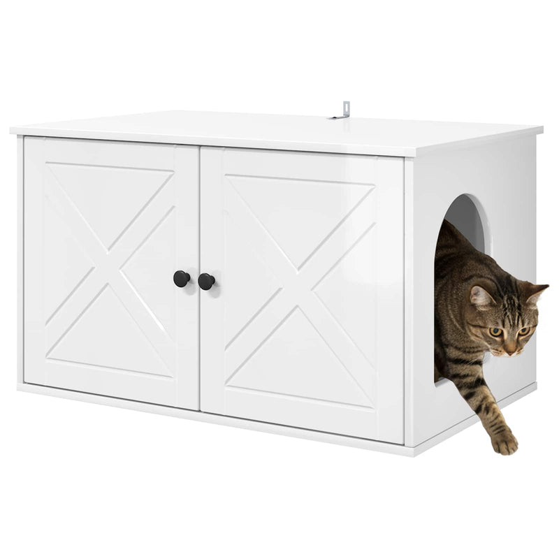 Load image into Gallery viewer, Vidaxl kattenhuis glanzend wit 85 x 55 x 50 cm bewerkt hout
