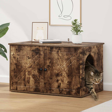 Vidaxl kattenhuis gerookt eiken 85 x 55 x 50 cm bewerkt hout