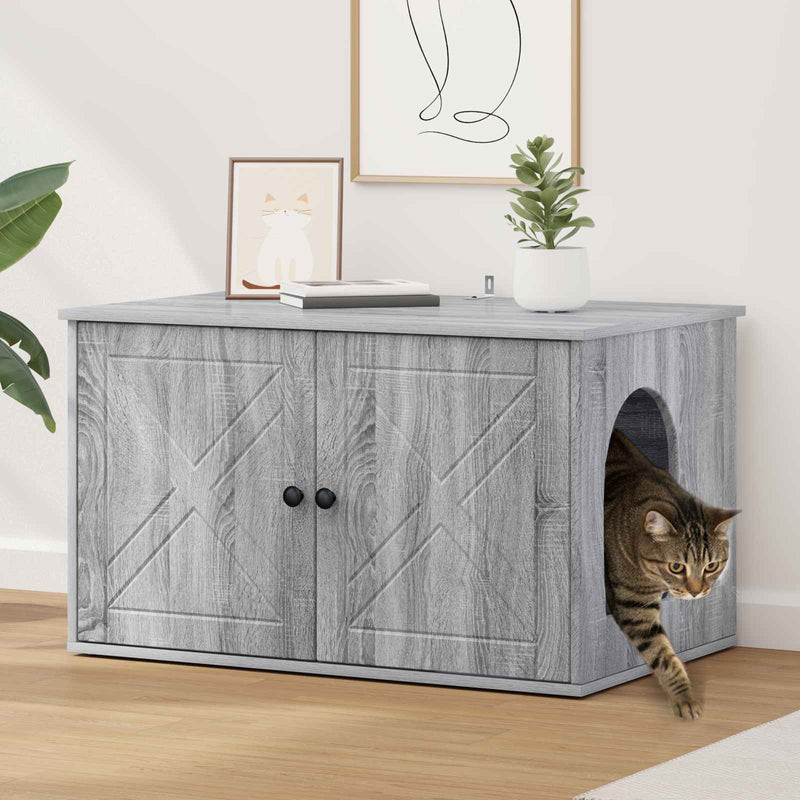 Load image into Gallery viewer, Vidaxl kattenhuis grijs sonoma 85 x 55 x 50 cm bewerkt hout
