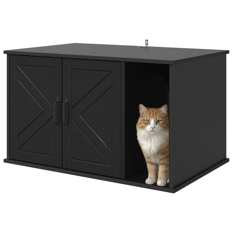 Load image into Gallery viewer, Vidaxl kattenhuis zwart 85 x 55 x 50 cm bewerkt hout
