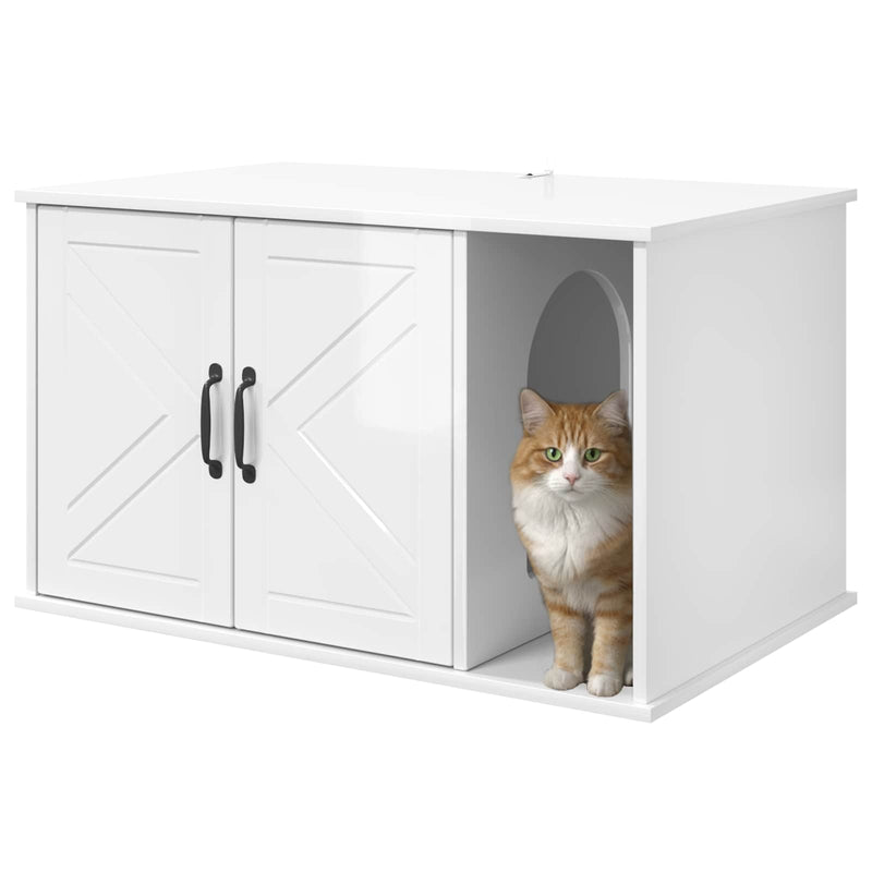 Load image into Gallery viewer, Vidaxl kattenhuis glanzend wit 85 x 55 x 50 cm bewerkt hout
