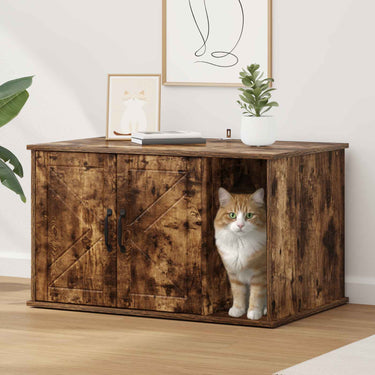 Vidaxl kattenhuis gerookt eiken 85 x 55 x 50 cm bewerkt hout