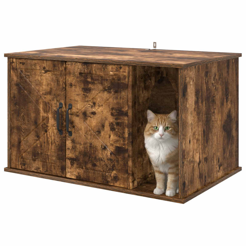 Load image into Gallery viewer, Vidaxl kattenhuis gerookt eiken 85 x 55 x 50 cm bewerkt hout

