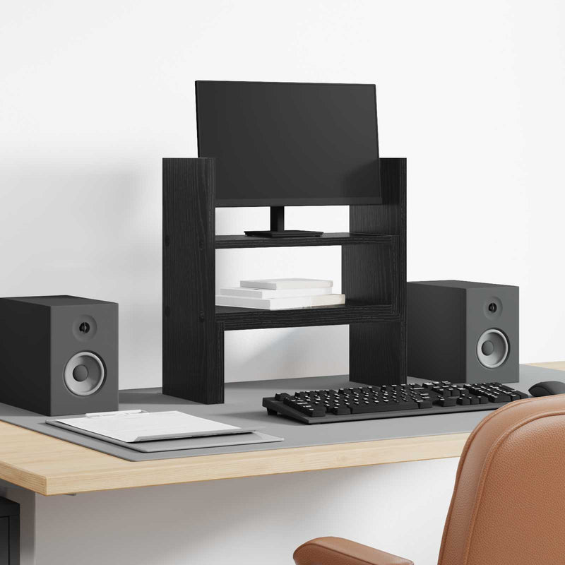 Load image into Gallery viewer, Vidaxl monitor bureau stand zwart eiken 40 x 17 x 41 cm bewerkt hout
