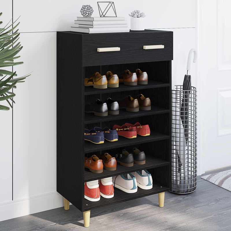 Load image into Gallery viewer, Vidaxl schoenenkast met lade zwart eiken 60 x 35 x 105 cm bewerkt hout
