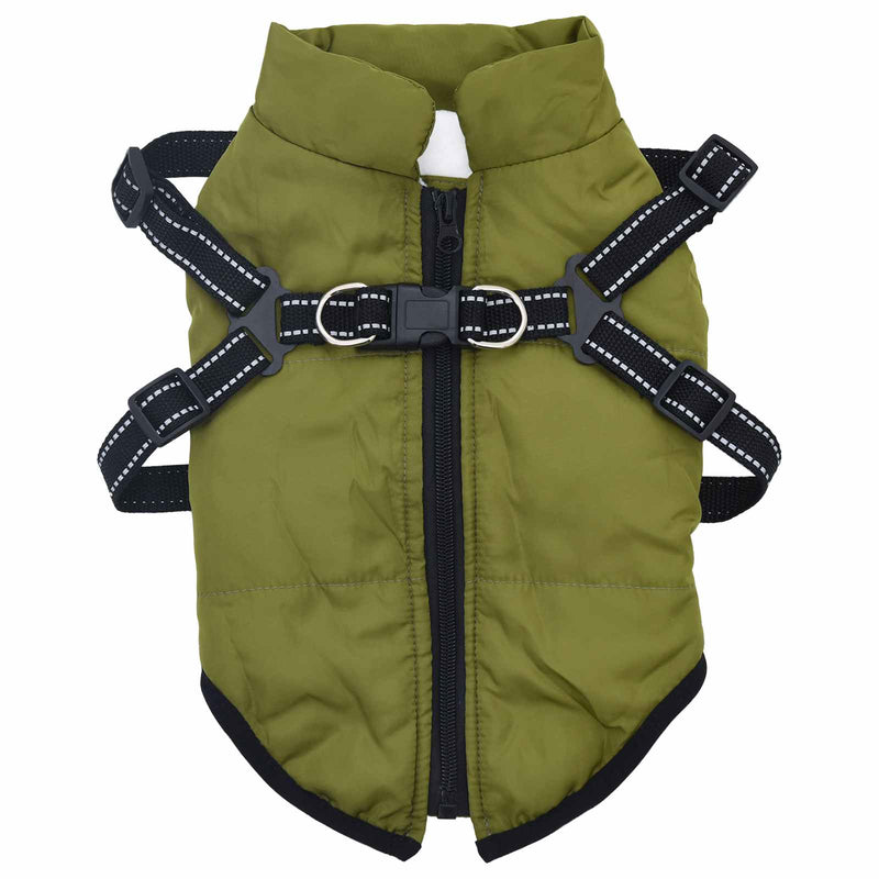 Load image into Gallery viewer, Vidaxl hondenjas met harnas legergroen s fleece en polyester
