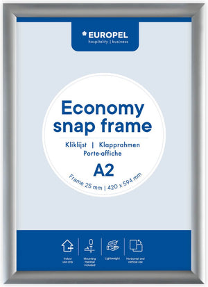 Europel economy kliklijst – posterlijst – a2 – 42 x 59,4 cm – 25mm – aluminium – zilver