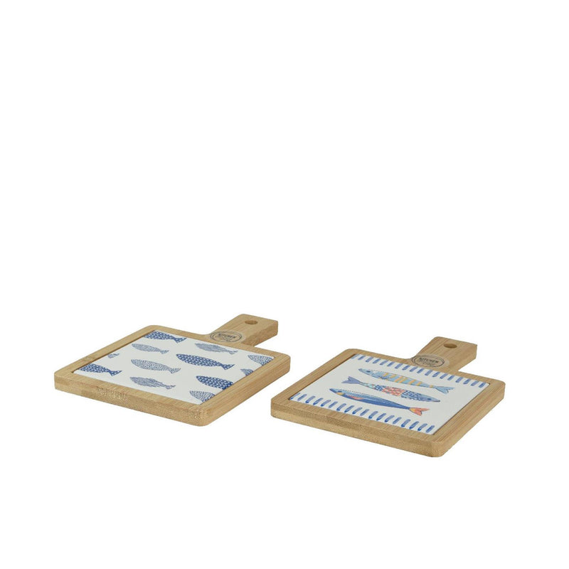 Afbeelding laden in galerijviewer, Decoris snijplank met vissen porselein 18x12x1cm 2 assorti
