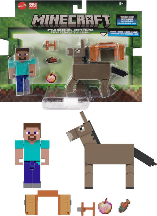Minecraft steve and donkey figures