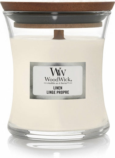 Woodwick geurkaars mini candle - linen - 20 branduren - 85gr - 8 cm ø 7 cm