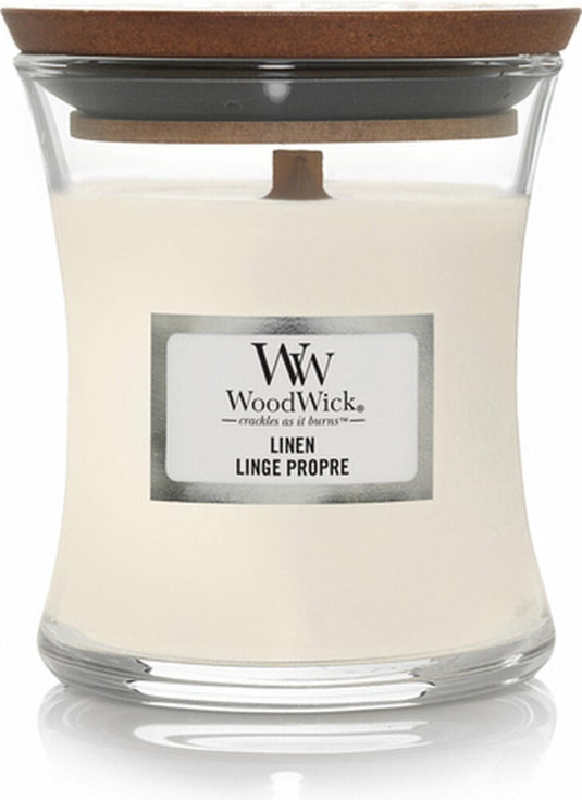 Woodwick geurkaars mini candle - linen - 20 branduren - 85gr - 8 cm ø 7 cm