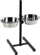 Flamingo voerbak hond – duo dinner staander otis zilver zwart 2x2,5l – verstelbare eet- en drinkpot met inox kommen