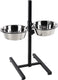 Flamingo voerbak hond – duo dinner staander otis zilver zwart 2x2,5l – verstelbare eet- en drinkpot met inox kommen