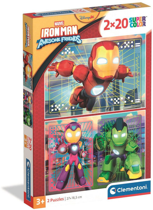 Clementoni - puzzel - 2x20 stukjes - ironman and his awesome friends - puzzel voor kinderen vanaf 3 jaar