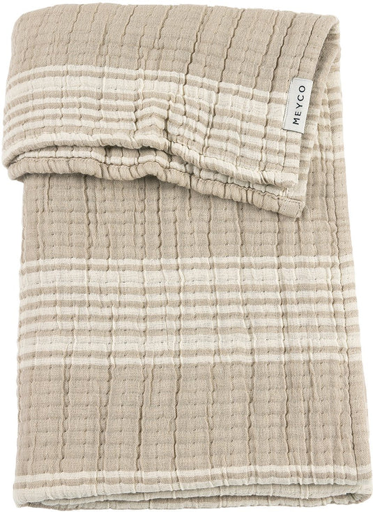 Meyco baby stripe jacquard ledikant deken - pre-washed hydrofiel - sand - 100x150cm - 1.5 tog