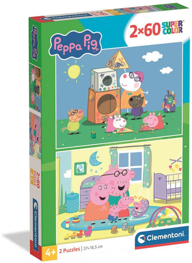 Clementoni kinderpuzzels peppa pig - 2 puzzels van 60 stukjes - puzzel en legpuzzel set - educatief speelgoed voor kinderen vanaf 5 jaar