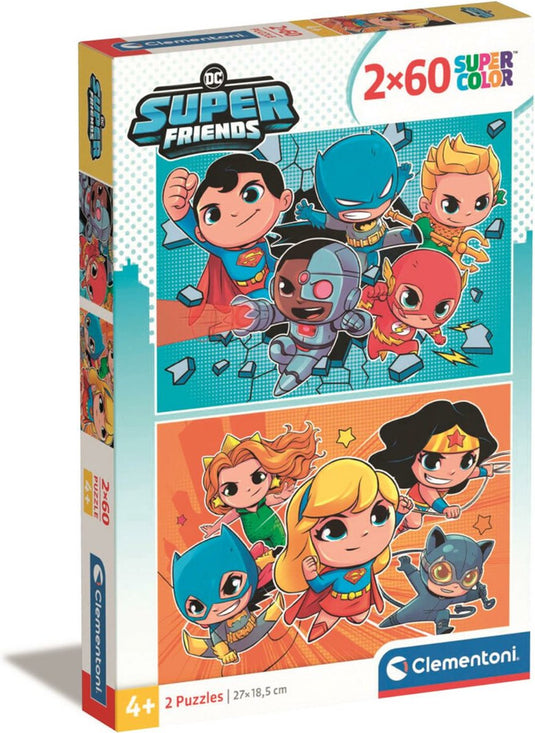 Clementoni - puzzel - 2x60 stukjes - dc comics superfriends - puzzel voor kinderen - supercolor