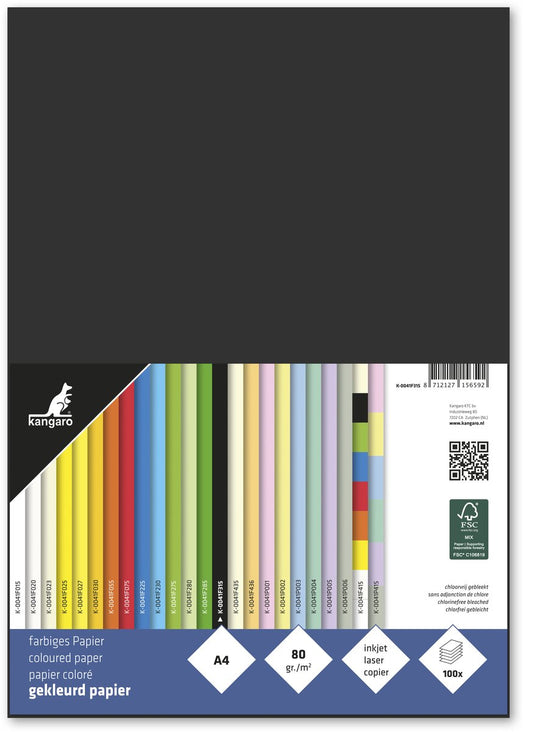 Merkloos sans marque kangaro papier - formaat a4 - 80 grams - zwart - pak 100 vel