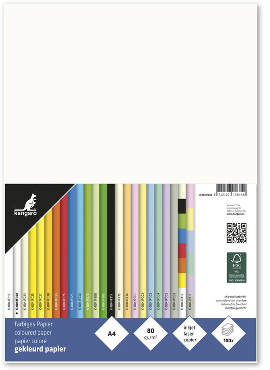 Merkloos sans marque kangaro papier - formaat a4 - 80 grams - roomwit - pak 100 vel - k-0041f020