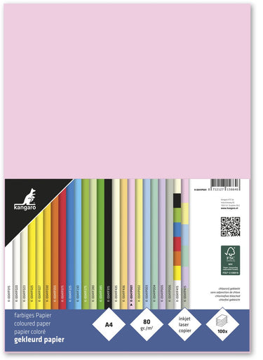 Kangaro gekleurd papier - formaat a4 - 80 grams - pastel roze - pak 100 vel
