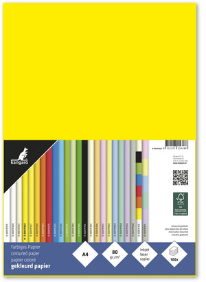 Merkloos sans marque kangaro papier - formaat a4 - 80 grams - geel - pak 100 vel