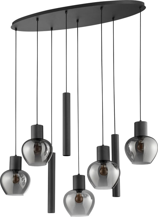 Brilliant ligari - hanglamp - 8-lichts - ovaal 126 cm - e27 max 5x20w gu10 max 3x10w - zwart smoke