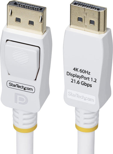 Startech 1,8m vesa gecertificeerde displayport 1.2 kabel, wit, 4k 60hz, vergrendelbare dp connectors, dp 1.2 kabel